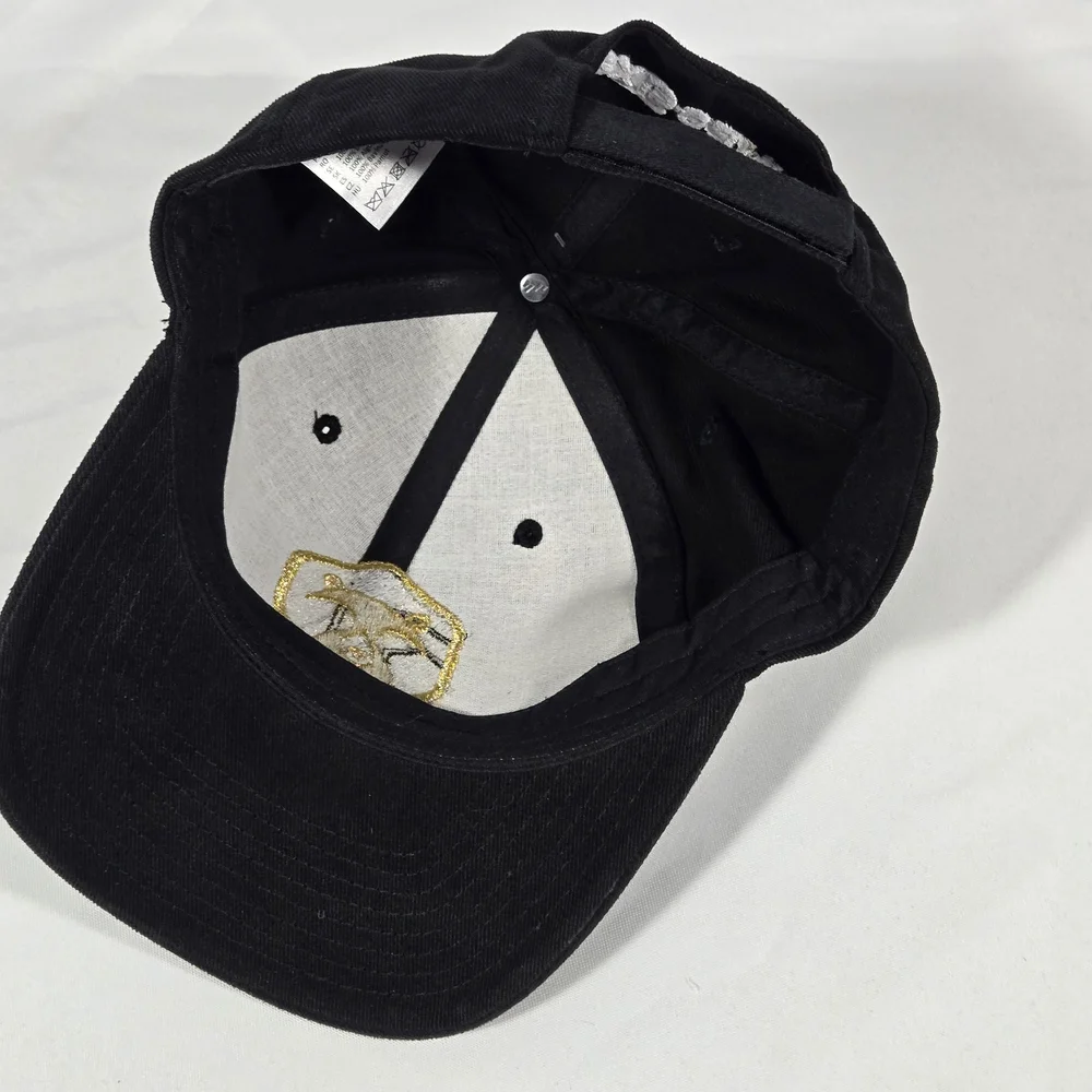 Black Baseball Cap with Gold & Silver Embroidered Crest - Adjustable